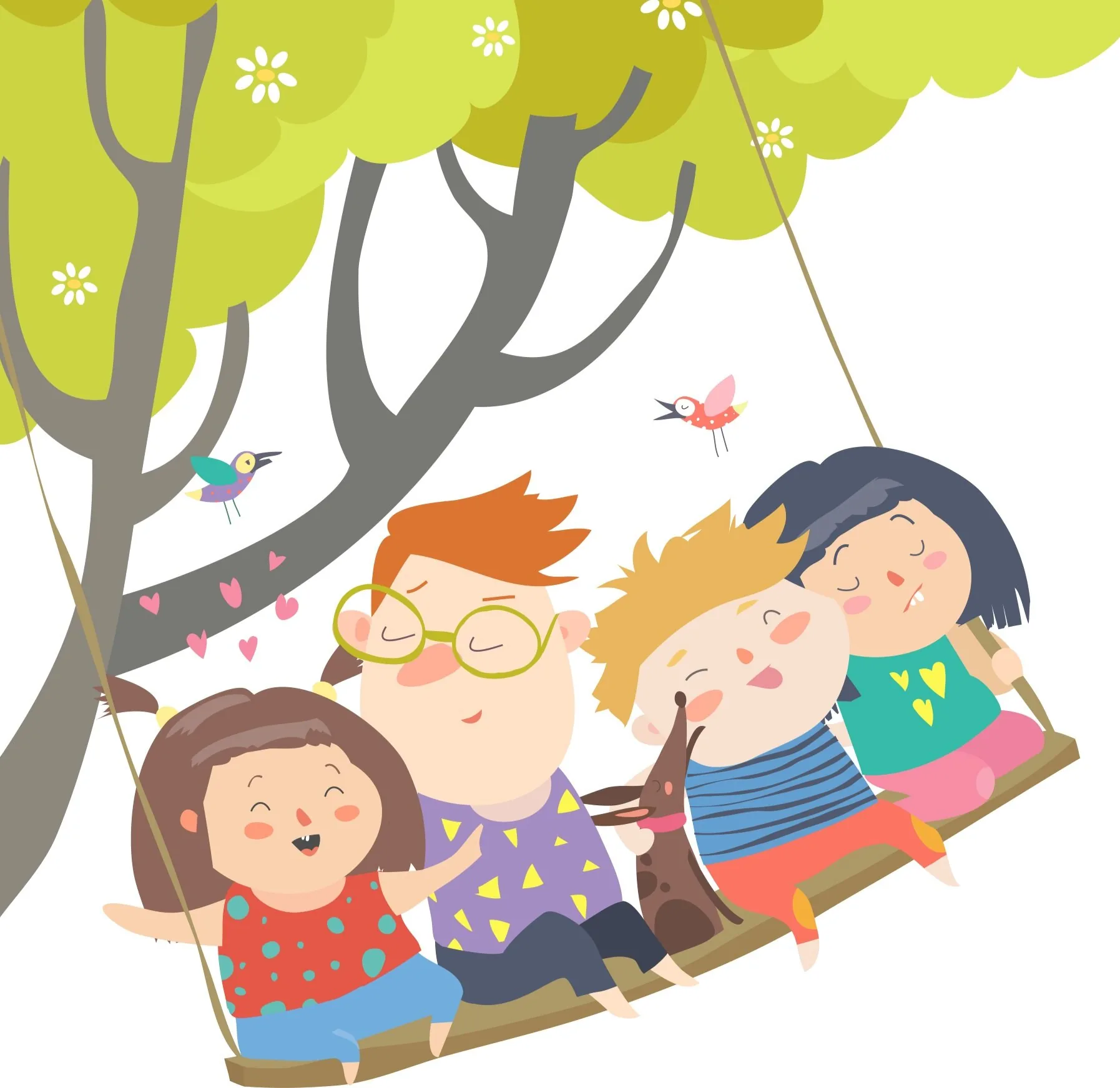 Children playing on a swing under a tree