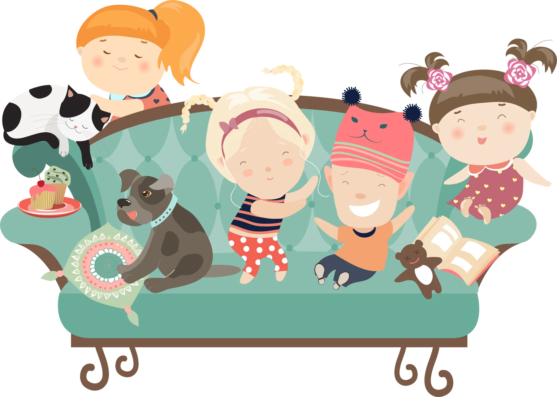 Children relaxing on the couch